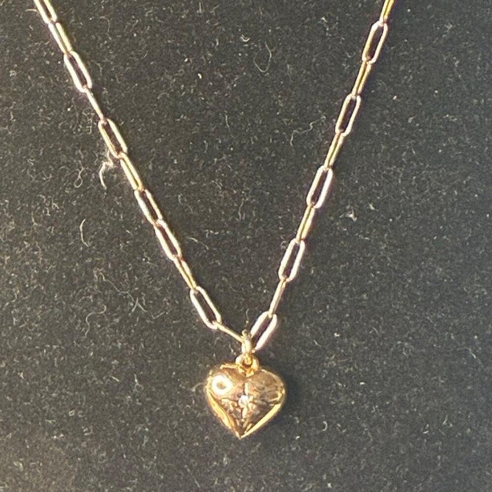 Coach Iconic Heart Pendant Necklace - Gold Tone Paperclip Chain - Fair Condition